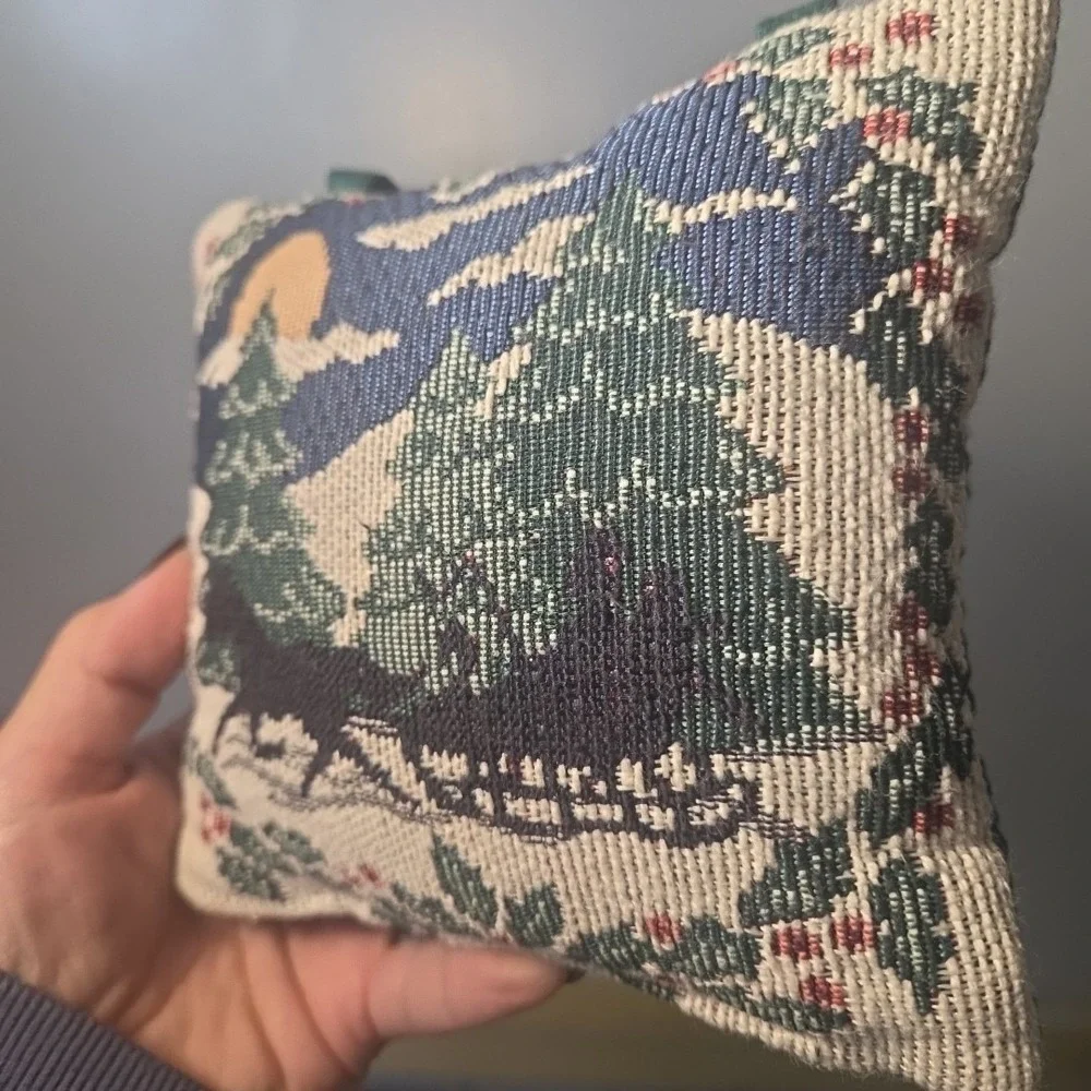Mini Christmas Pillow Door Hanging Sleigh ride Horse Tapestry Winter Decoration